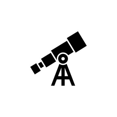 Black silhouette of a telescope featuring its lens, body sections and a tripod stand. Symbolizes space exploration, scientific observation, and astronomical studies.