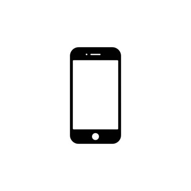 This vector image shows a simple, flat black smartphone icon. It features a rounded rectangle shape, a white screen, and a single circular button.