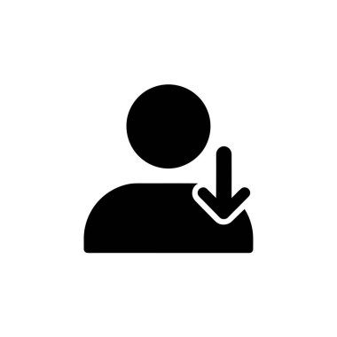Bu grafik, bir kullanıcı profili indirmeyi veya daha fazla kullanıcı detayına erişmeyi sembolize eden, aşağıya bakan bir ok ile siyah bir kullanıcı simgesi gösterir.