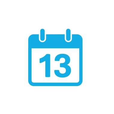Illustrates a minimalistic blue calendar icon featuring the number 13, designed with a transparent background for versatile use in any design projects.