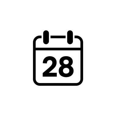 Features a bold, black minimalist calendar icon with the number 28 displayed prominently. The design has a clean, modern look set against a transparent backdrop.