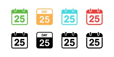 Image features eight calendar icons, displaying the 25th day of the month, in green, orange, blue, red and black, set against a white background.
