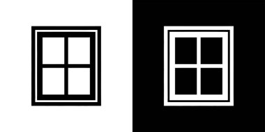 The image shows two square window icons side by side; the left icon is black on white, and the right one is white on black, creating a split visual.