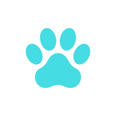 İzole grafikte, dört ayak parmaklı, sade, temiz bir deniz mavisi pençesi izi ve pürüzsüz beyaz bir arka planda yuvarlak bir ped bulunur. Tasarım evcil hayvan temalı kullanımlar için mükemmeldir..