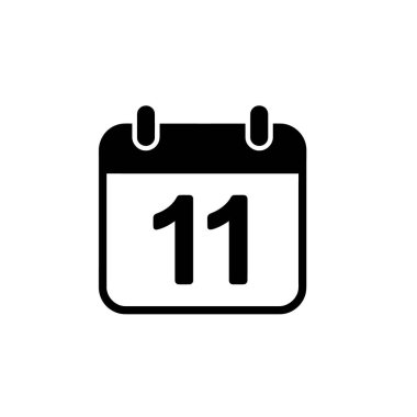 Simple block calendar icon illustrating eleventh day. Clean design features black lines on a transparent backdrop for versatile applications.