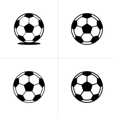 Bu resimde siyah beyaz dört futbol topu tasvir ediliyor. Her biri beyaz arkaplana karşı alternatif siyah beşgenler ve beyaz altıgenler..