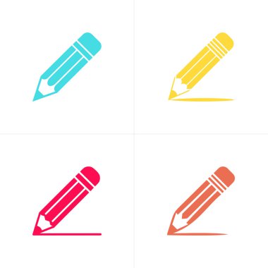 Dijital illüstrasyon, temiz beyaz bir arkaplan, izole, dizaynla ilgili şablonlar veya yaratıcı projeler için mükemmel çizgiler çizen dört farklı renkli kalem simgesini gösteriyor.