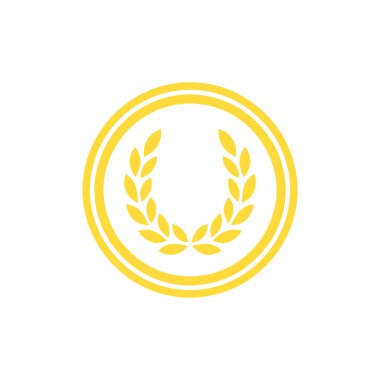 İzole grafikler, simetrik defne çelengi içeren altın dairesel bir çerçeve sergiliyor. Beyaz arka planda başarıları, onurları ve kutlama etkinliklerini temsil etmek için idealdir.