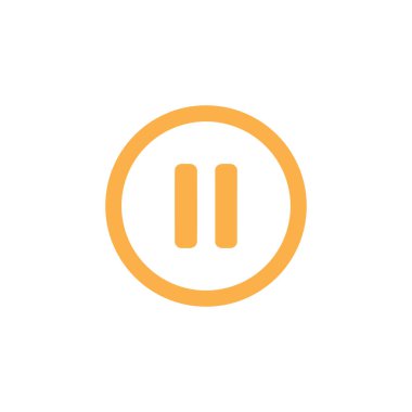 Bu minimalist resim, dairesel bir çerçeve içinde iki dikey çubuk, düz beyaz arkaplan karşı ayarlı parlak sarı duraklat düğmesi simgesini gösterir.