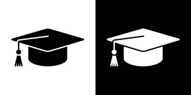 Bu resimde, akademik başarıları ve eğitim arayışını simgeleyen siyah beyaz bir mezuniyet başlığı simgesi yer alıyor. Eğitici içerik için ideal.