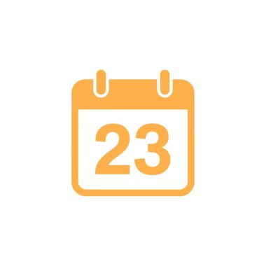 Beyaz arkaplanda izole edilmiş altın takvim simgesi. İçerisinde 23 sayısı bulunan düz vektör grafiği olay tarihleri, hatırlatıcılar veya planlama için uygundur.