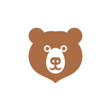 Basit bir vektör illüstrasyonunda beyaz bir ağızlık, burun ve yuvarlak gözlü bir kahverengi ayının kafası gösterilir..