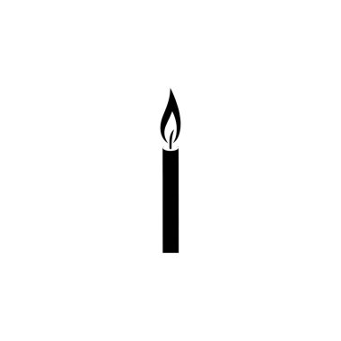 A simple yet evocative black silhouette of a lit candle with a flickering flame, set against a bright white background. Perfect as an icon or symbolic graphic element.
