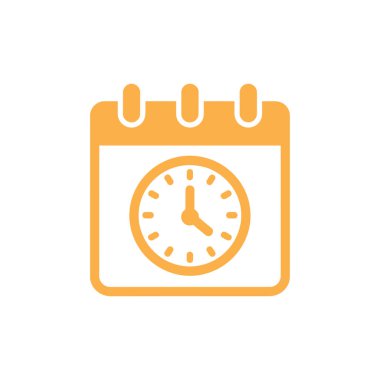 Illustrates an orange calendar icon indicating the time as 400. A classic calendar representation with three attachments along the top is visible.