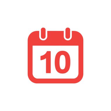 Image presents a red calendar icon showing the number 10. It features a simplistic, modern design with rounded corners and a transparent background, ideal for versatile use.