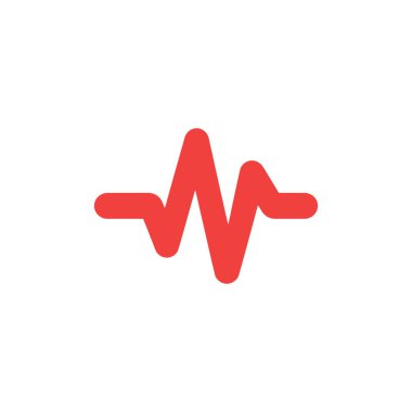 Isolated on white, a simple illustration shows a stylized, rounded, red heartbeat or electrocardiogram (ECG) line. Represents medical concepts, health monitoring, or vital signs.