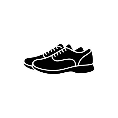 This image depicts a pair of black casual shoes, rendered in silhouette, complete with laces, displayed against a clean white background. Minimalist footwear design.
