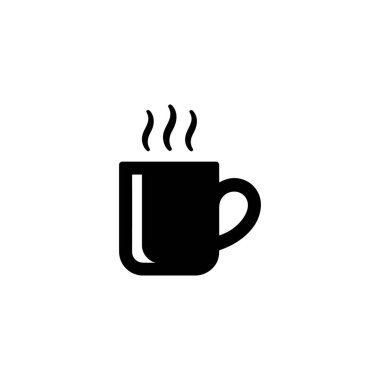 Clean vector graphic depicting a hot mug, steaming with visible heat waves rising from the liquid contents, presented in a stark black and white style.