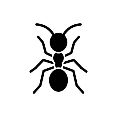 This image presents a clear and simple black vector illustration of an ant. The icon is set against a clean white background, ideal for insect related content.