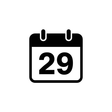 This is a minimalist icon featuring a black calendar with rounded corners. It displays the number 29 prominently, set against a transparent backdrop.