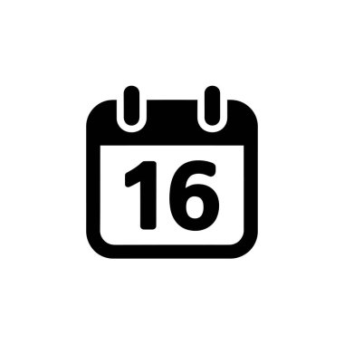 Features a black calendar icon, showcasing the number 16, set against a transparent backdrop. A clean, minimalist design suitable for a variety of digital applications.