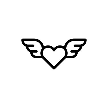 Black outline graphic of a heart shape with small symmetrical wings emanating from either side. The heart and wings are presented against a plain white background.