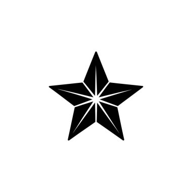 Black and white vector image showcasing a simple five-pointed star with internal line dividing each point, set against a stark white backdrop. Icon illustration.
