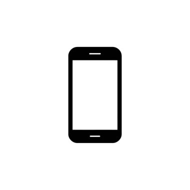 A minimalist black smartphone icon with a white screen, isolated on a clean white background, representing modern communication and technology.