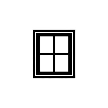 A graphic featuring a bold black-outlined window pane icon. The window is divided into four equal sections, symmetrically arranged on white.