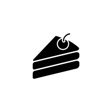 Isolated vector illustration of a triangular cake slice. Black layers with a cherry on top and stem in minimalist design. Suitable for graphic design and web elements.