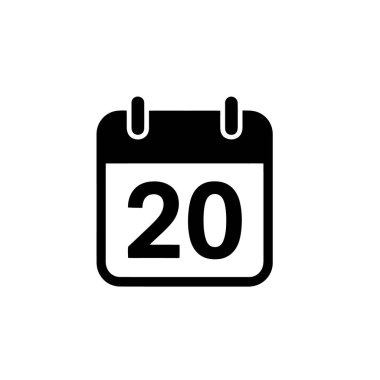 Isolated black calendar icon featuring the date, the twentieth day, set against a clean, transparent background. Design displays a singular date element.