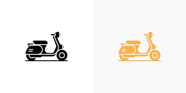 Graphic depicts two side-by-side scooter icons, one a solid black silhouette and the other a sunny yellow outline, presented on a clean white backdrop.