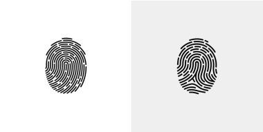 The image features two identical fingerprint illustrations, each rendered with black lines against contrasting white backgrounds. The graphic design symbolizes identity or security.