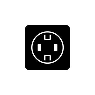 Features a distinct white electrical outlet symbol centered on a black square, set against a clean transparent backdrop, ensuring versatility for various design contexts.
