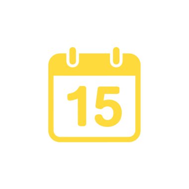 Shows a simple, flat yellow calendar icon. It has rounded corners and displays the number 15. The design is set against a clean, white backdrop.