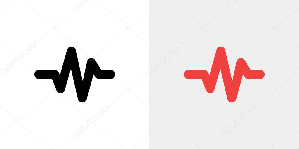 Image shows a black waveform heartbeat pulse icon alongside a similar red icon, both isolated against a clean white background. Simple and medical graphic.