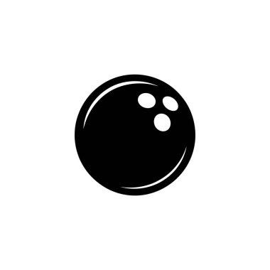 This image features a minimalistic, black and white graphic of a bowling ball with the three holes for the fingers. The bowling ball is centered and has curved lines.