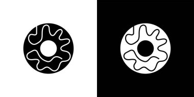 Two donut silhouettes are presented, one black on white and the other white on black, simple line art style and minimalist food illustration for graphic use.
