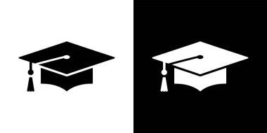 This image showcases a split black and white background, each side featuring a graduation cap in contrasting color, symbolizing academic achievement and graduation.