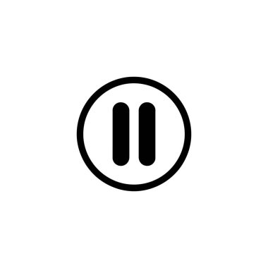 Siyah ve beyaz durdurma düğmesi simgesi. Bir çember içindeki iki dikey çubuk, çokluortam veya çalma denetimi için bir duraklama fonksiyonunu temsil eder.