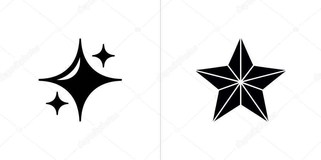 This monochromatic vector graphic showcases a stylized sparkle icon alongside a structured, geometric five-pointed star, perfect for modern design and minimal aesthetics.