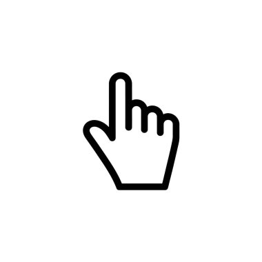 Vector illustration showcasing a simple black outline of a hand with index finger pointing upwards. Isolated on a clean white background, suitable for digital and print projects.