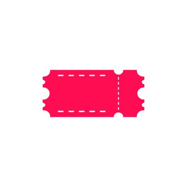 Basit grafik, açık pembe giriş biletini bir olay girişi için kesik çizgili düz beyaz arka planda gösterir. İzole kesme resmi.