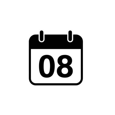 Takvim gününü gösteren bir simge grafiği. Tarih 08. Saydam bir arkaplan ile siyah-beyaz gösterilir, dijital kullanım için mükemmeldir.