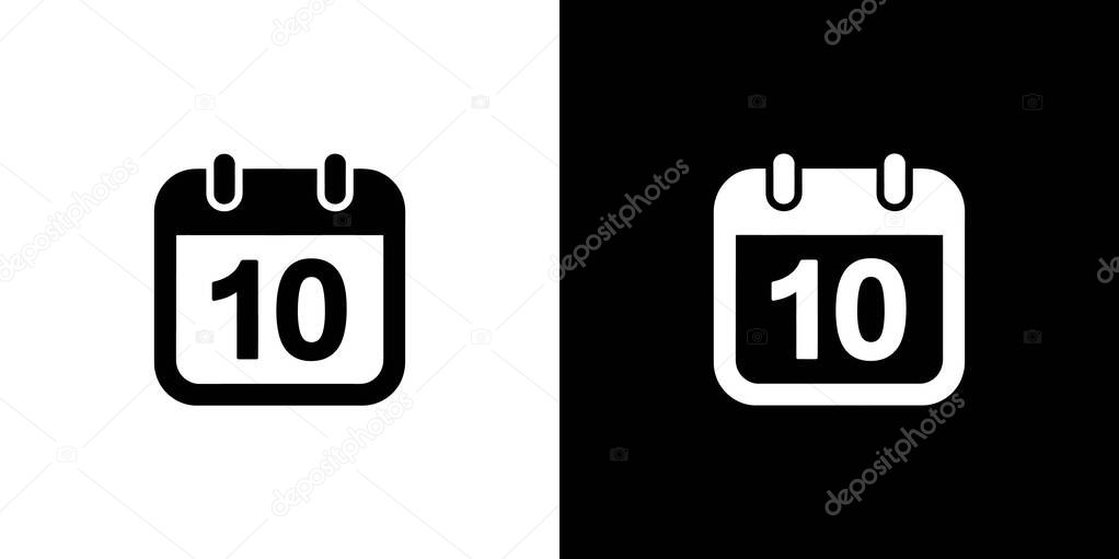Image features a minimalist calendar icon displaying the number '10', set against contrasting black and white backgrounds, offering a clear, versatile graphic.