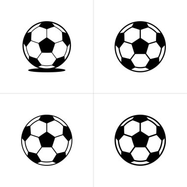 Bu resimde siyah beyaz dört futbol topu tasvir ediliyor. Her biri beyaz arkaplana karşı alternatif siyah beşgenler ve beyaz altıgenler..