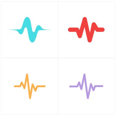 Görüntü, düz beyaz bir arkaplan karşısında dört renkli dalga biçimi çizimi sunar. Teal, kırmızı, altın ve mor ses dalgaları ayrı bölgelerde görüntülenir.