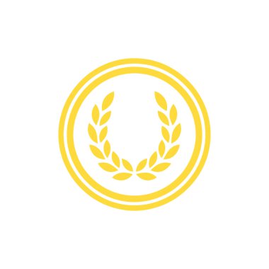 İzole grafikler, simetrik defne çelengi içeren altın dairesel bir çerçeve sergiliyor. Beyaz arka planda başarıları, onurları ve kutlama etkinliklerini temsil etmek için idealdir.