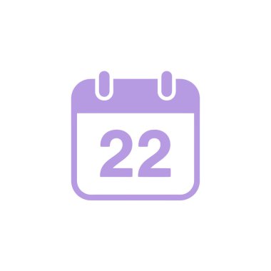 22 sayısını gösteren bir takvimin düz vektör simgesi. Tasarım, şeffaf bir arkaplan karşısında yuvarlak kenarları ve temiz bir estetiği içerir..