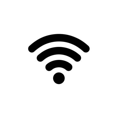 Bir WiFi sinyal sembolünün düz siyah vektör grafiği. İçinden üç kıvrımlı çizgi çıkan bir nokta gösteriyor, hepsi de beyaz ve pürüzsüz bir zemine karşı..